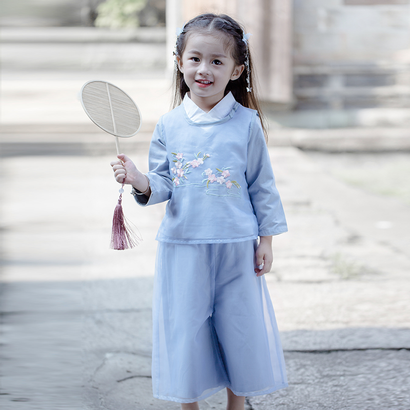 Hanfu Girls Autumn Clothes Antique Spring and Autumn Chinese Style Children's Trousers Suit Republic of China Style Children's Ancient Costume Baby Tang Suit