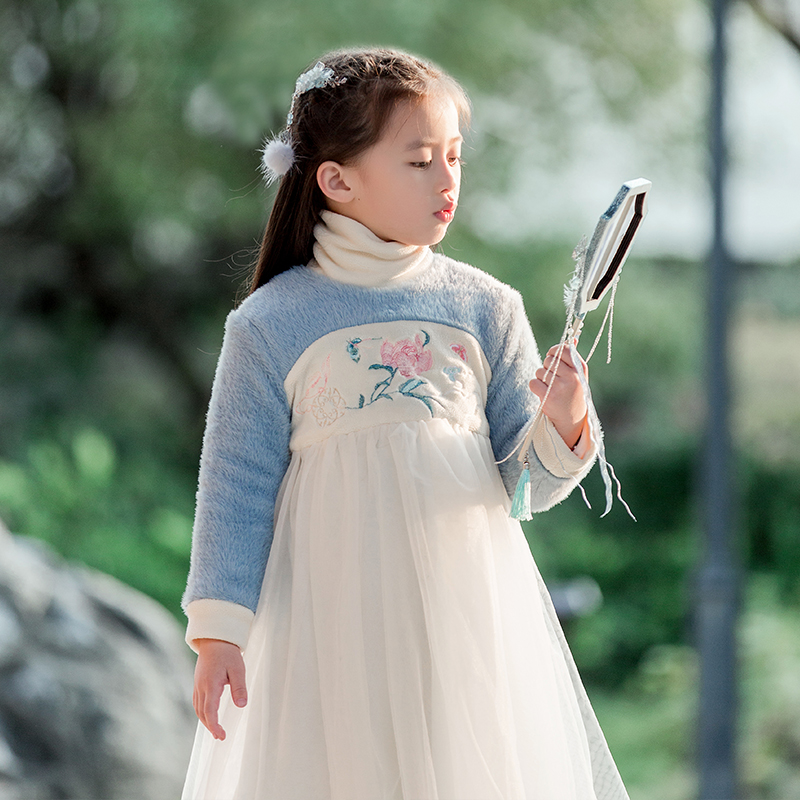 Can ask for Han clothes girl's dress New Year's dress Children's dress Children's Tang dress foreign dress Ancient Wind Super Fairy ancient clothes Winter Baiyenu
