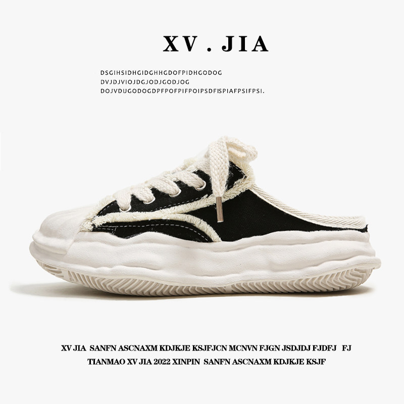 Shell Head Canvas Baotou Half Slippers Women's Summer Outer Wear 2022 New Small Fragrance Thick Sole Slippers Net Red Sandals