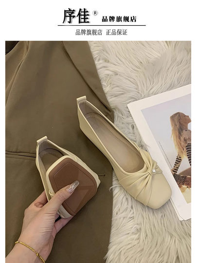 French-Style Low-Heeled Mary Jane Shoes for Women, 2025 New Spring and Autumn Flat Shoes, Versatile with Skirts, Single Shoes, Boat Shoes