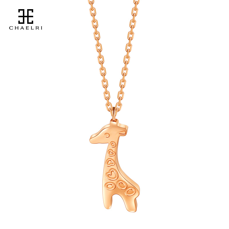 Lammire little deer A deer with your small crowd design titanium steel 18K rose gold color gold necklace female lock bones chain ins