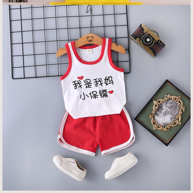 . Boys vest bộ bộ bé mùa hè không tay quần short hai mảnh 0-1-2-3-4 tuổi cartoon áo khoác.