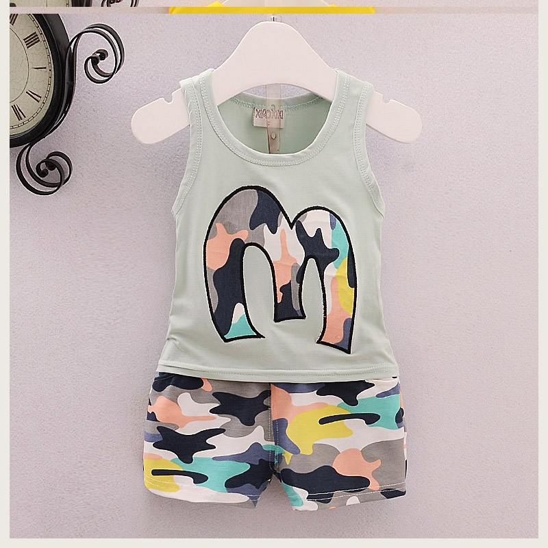 . Boys vest bộ bộ bé mùa hè không tay quần short hai mảnh 0-1-2-3-4 tuổi cartoon áo khoác.