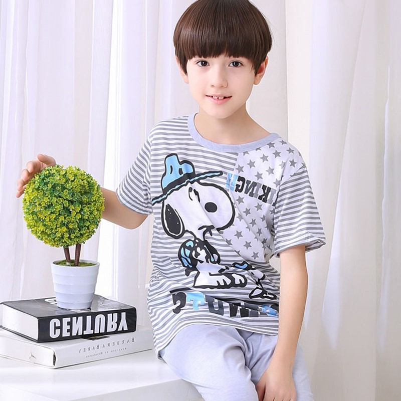 . Childrens pajamagirls mùa xuân và mùa hè bông ngắn tay quần áo đan len ve áo phù hợp với trẻ em gái ở trẻ em nhà lớn