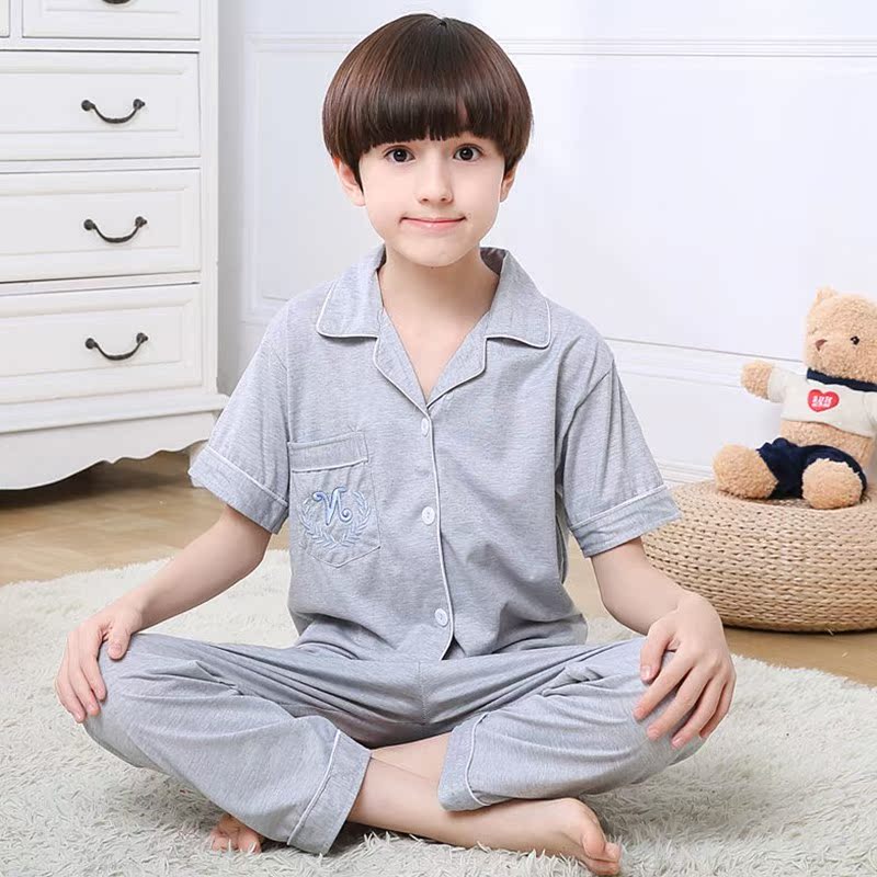 . Childrens pajamagirls mùa xuân và mùa hè bông ngắn tay quần áo đan len ve áo phù hợp với trẻ em gái ở trẻ em nhà lớn