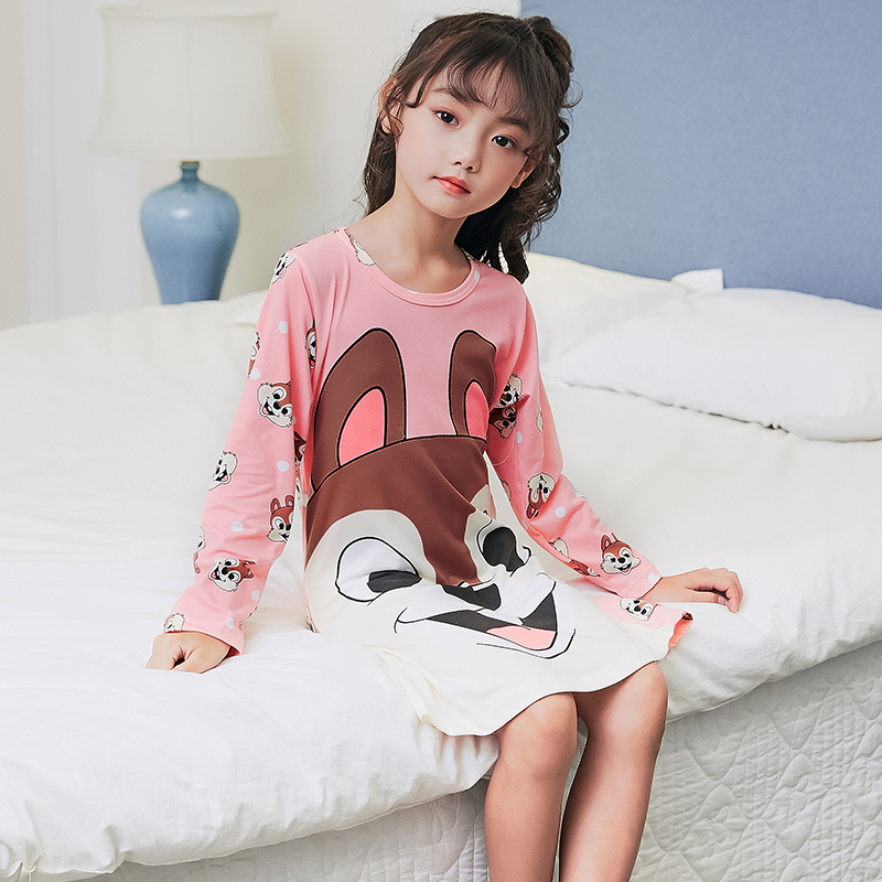 . Cô gái váy ngủ dài tay áo phim hoạt hình mùa xuân mùa thu trẻ em pajamaprincess mùa hè mỏng cô gái lớn quần áo điều hòa không khí.