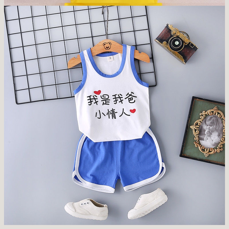 . Boys vest bộ bộ bé mùa hè không tay quần short hai mảnh 0-1-2-3-4 tuổi cartoon áo khoác.