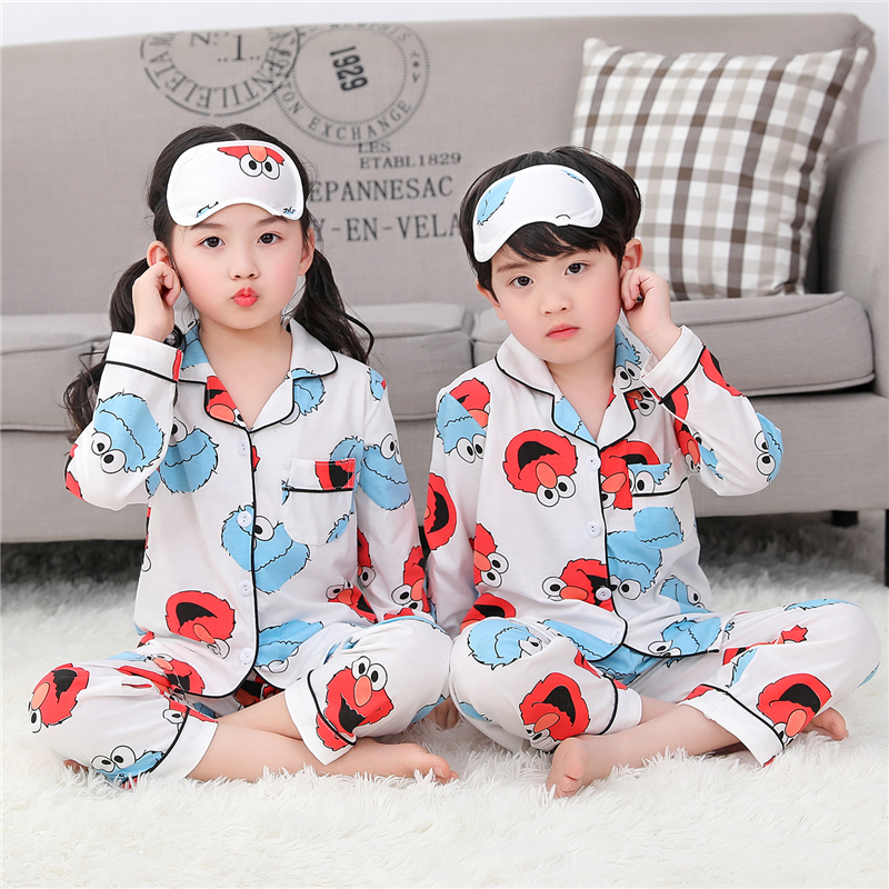 . Xuân Thu childrens tay áo ngắn trẻ em vừa đồ ngủ womens bông bộ bé trai quần áo nhà cô gái mùa hè mỏng