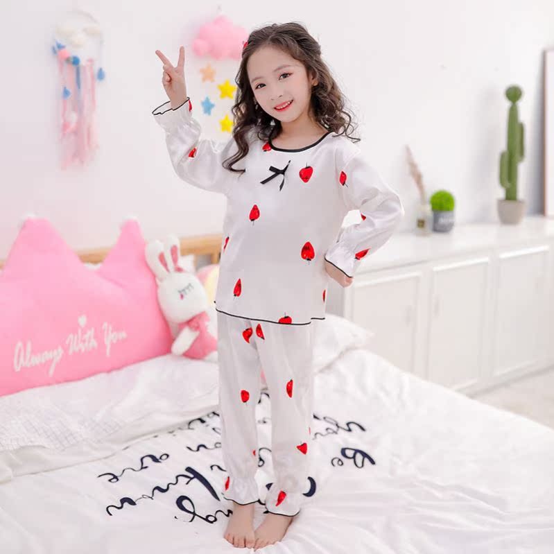 Cô gái quanh cổ áo lụa băng nhà quần áo. Thiết lập năm 2020 mùa xuân childrens quần dài tay Pyjama hai mảnh máy lạnh phù hợp