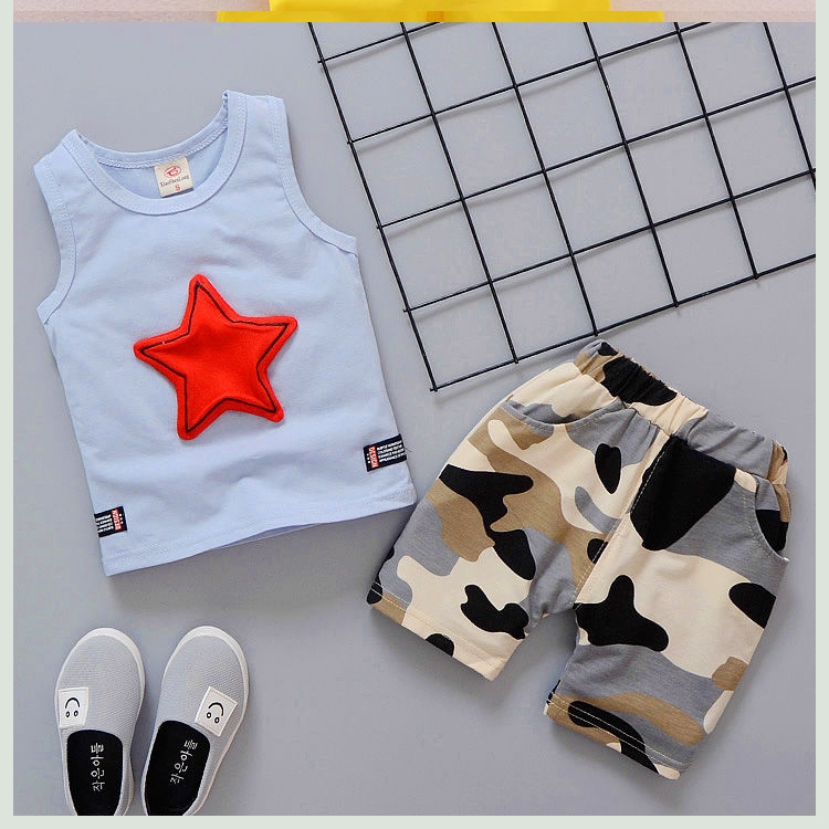 . Boys vest bộ bộ bé mùa hè không tay quần short hai mảnh 0-1-2-3-4 tuổi cartoon áo khoác.