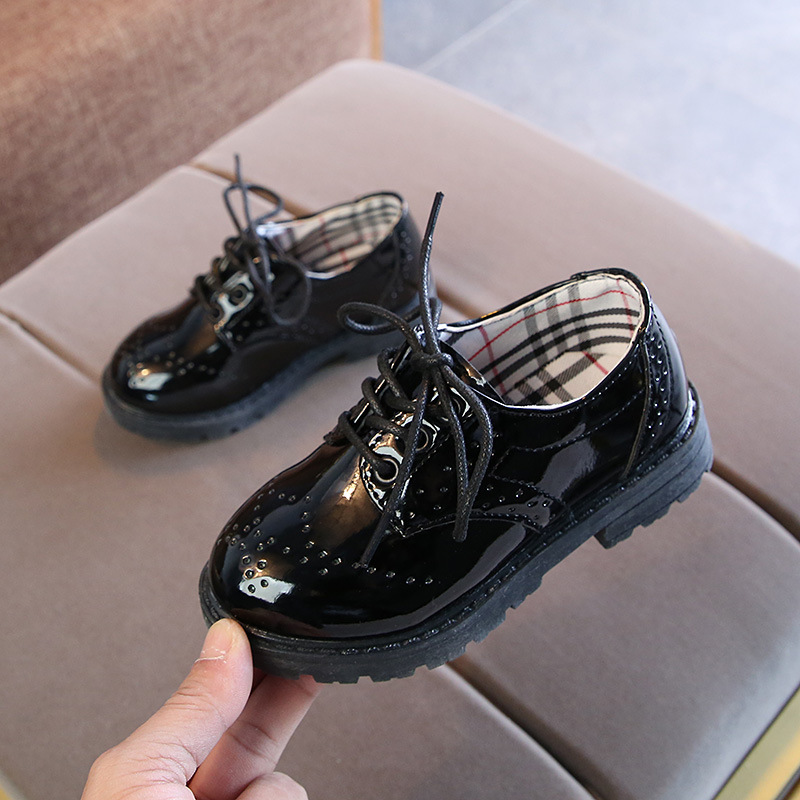 Boy leather shoes Black children's shoes Wedding Companion Boy Boy Flowers Inron Wind Kid Performances Shoes Black Show