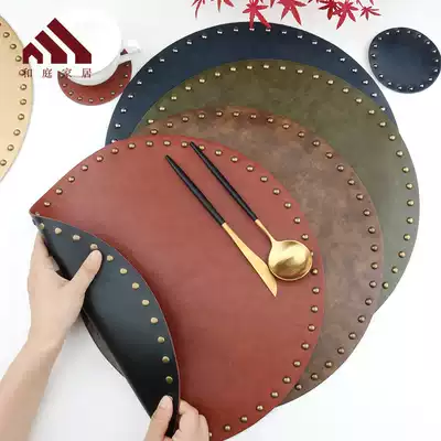 Heyed rivet leather placematting waterproof and oil-proof round table mat thermal cushion anti-scalding mat Nordic light luxury Western placemats
