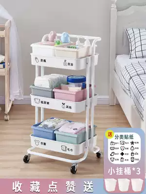 Baby products shelf multi-layer movable wheeled bedside trolley children newborn baby month storage shelf