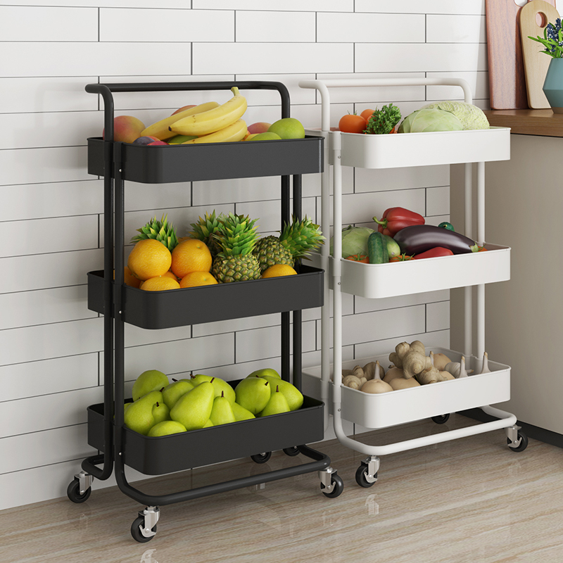 Kitchen fruit and vegetable shelve floor multilayer movable with wheels living-room snacks small trolley put ginger garlic vegetable basket