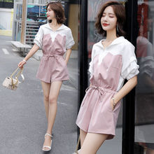 夏季新款韩版阔腿短裤高腰工装连体裤女