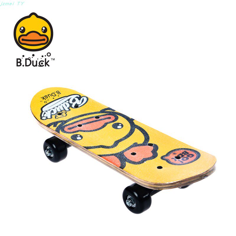B. Duck Little Yellow Duck Mini Skateboard Kids Beginner Cartoon Brush Street Board Four Wheel Double plane Student Skateboard