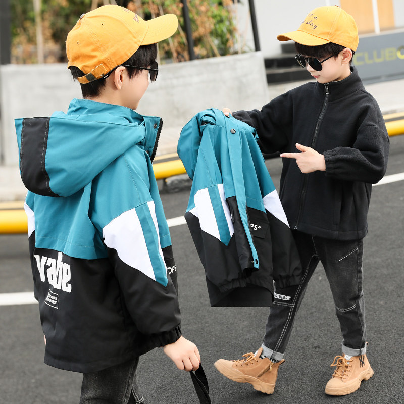 Boy's jacket 2020 new autumn and winter children's submachine clothes in three-in-one CUHK Cotton Clothing Plus Suede Thickened Wind Clothes Tide