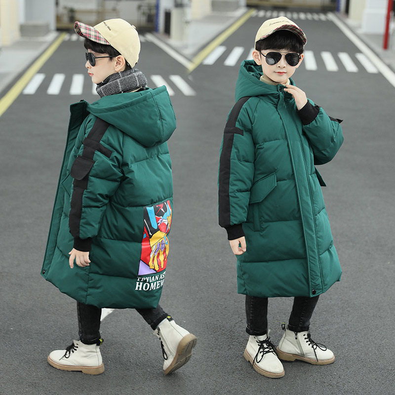 Boys down cotton clothing winter clothing children's coat in the big children's cotton clothing tide children's cotton clothing medium-length version thickened coat