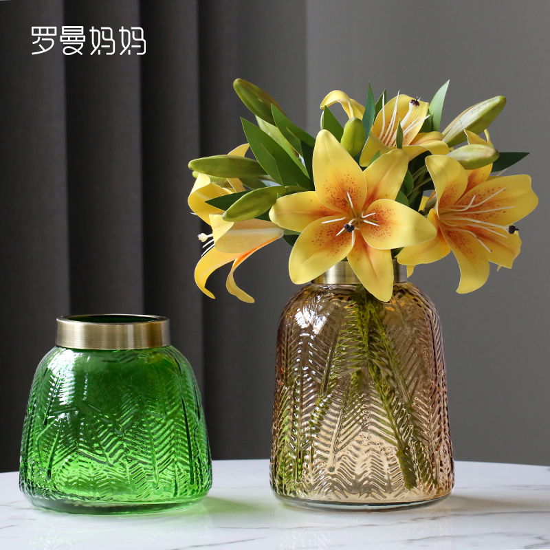 Roman mom Nordic modern glass vase transparent flower arrangement creative small number transparent minimalist living-room desktop furnishing