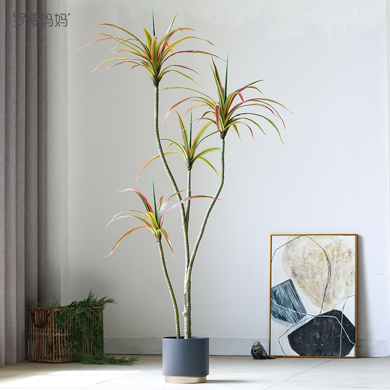 Roman mother Nordic millennium wood simulation green plant indoor living room floor plant potted colorful iron landscaping decoration