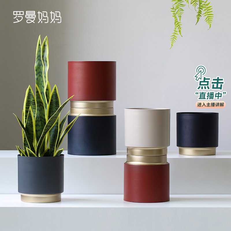 Roman Mother Nordic Light Extravagant Flower Pots Iron Art Green Planting Living Room Green Plant Room Floor Pendulum decoration-Taobao