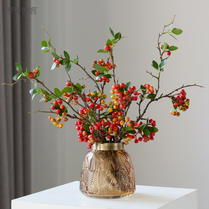Roman mama emulated flower red hair chaeberries lucky fruit berries Winter green fruits Furnishing Living-room Table Fake Flower Pendulum