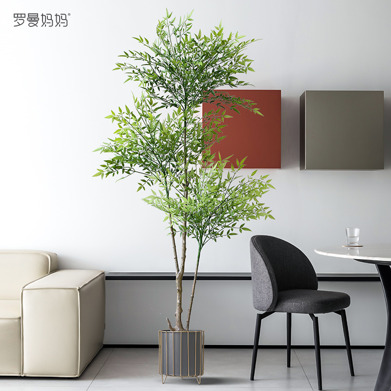 Roman Mom Nordic Indoor Large Emulation Plant Nantian Bamboo Floor Potted Parlor Living Room Genguan Green Plant Decoration