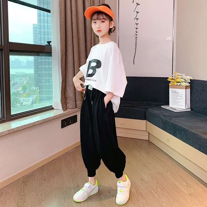 Girl's Summer Suite 2022 The new Child Yangfan Han Fan Girls Grand Scout Summer Clothing Thin sports Two suits