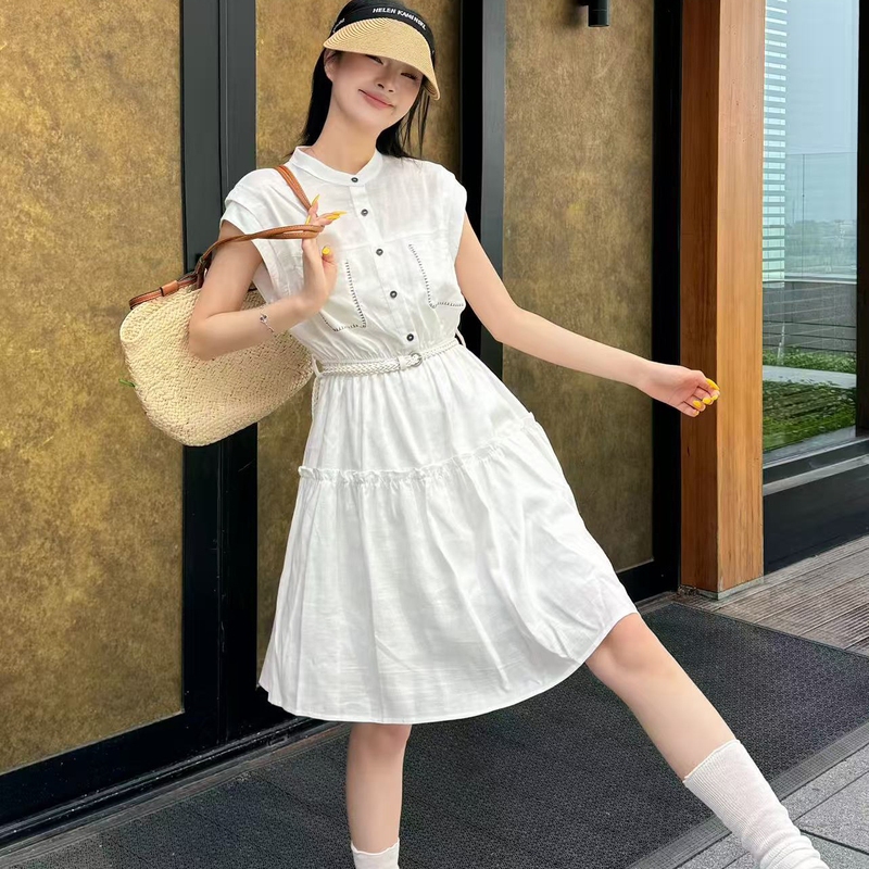 Red Hair. Children's Sleeveless Dress for Girls 2026 Summer Tencel Linen Round Neck Waist-Cinching Mid-Length Dress 98113