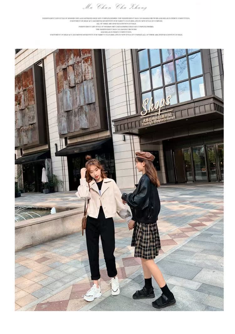 2019 phiên bản Hàn Quốc của chic lỏng nhỏ ngắn ve áo da ngắn áo khoác nữ pu rửa da áo khoác xe máy - Quần áo da áo khoác da nữ xịn hàn quốc