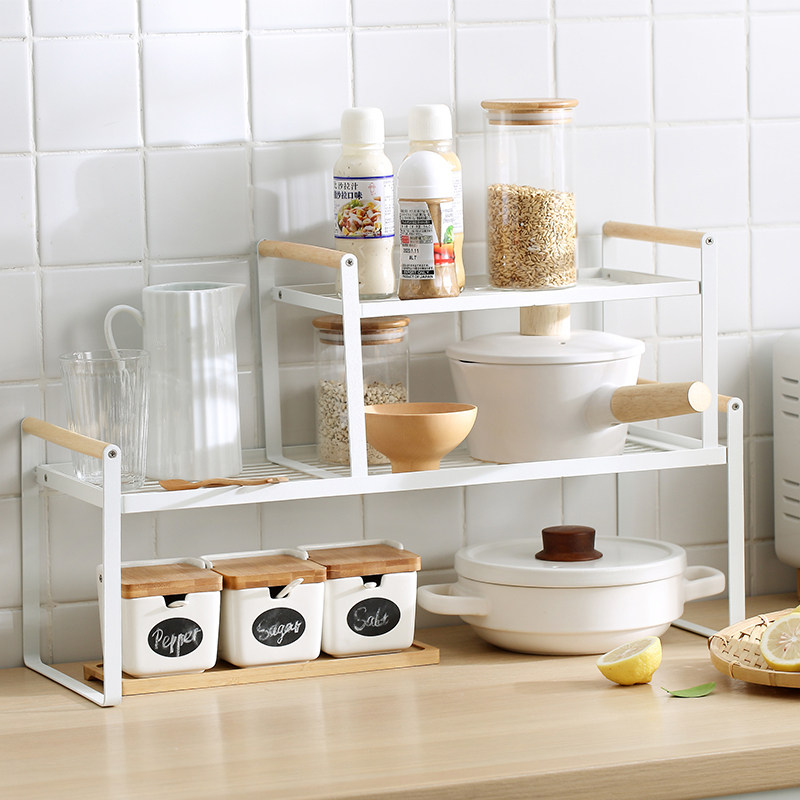 Japanese-style wrought iron kitchen rack countertop multi-layer pot rack seasoning jar rack desktop storage rack floor kitchen rack compartment