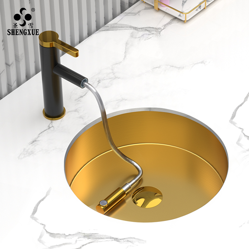 Light and luxurious stainless steel golden stage tub bar Minjuku bar Round Flush Washbasin Makeup Room Washbasin