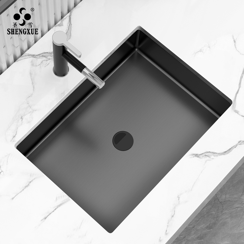 Shengxue light luxury black stainless steel wash basin embedded under the counter basin rectangular basin dressing room wash basin