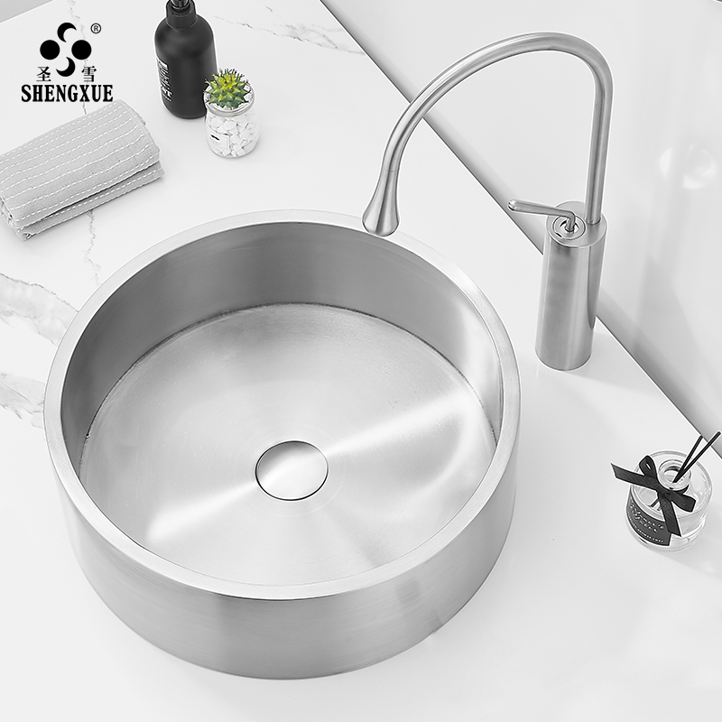 Stainless Steel Round Table Basin Wash Basin Single Sink Makeup Room Wash Face Basin Home Laundry Cabinet Hotel Art Basin