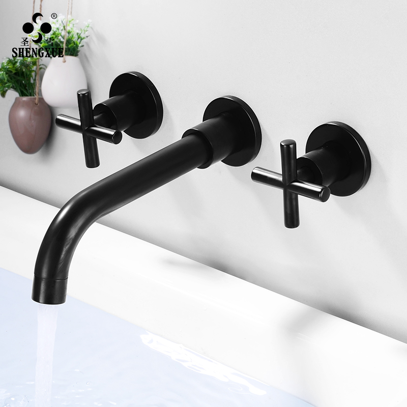 Black concealed face basin tap washbasin concealed style European-style retro full copper embedded into the wall hot and cold water tap