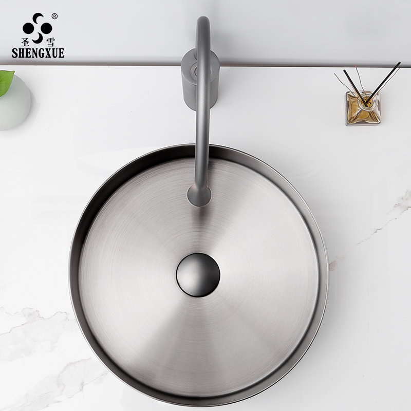 Shengxue gun gray round washbasin Stainless steel table basin Hotel bed and breakfast art basin Single sink one-piece washbasin