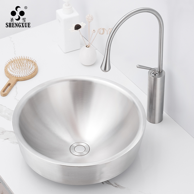 Holy Snow 304 Stainless Steel Semi-Embedded Washbasin Nordic Washbasin Art Face Basin Round Wash-Face Wash Basin