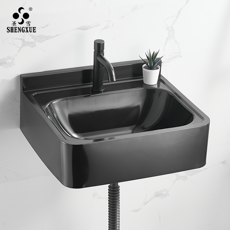 Holy Snow Black Small Family Type Wall-mounted Washbasin Balcony Simple Stainless Steel Hanging Basin Make-up Room Home Washbasin