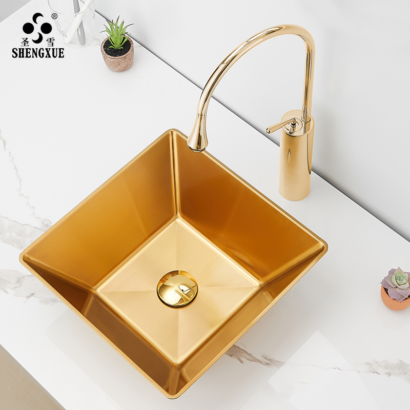 Holy snow golden art basin 304 stainless steel wash basin household small family washbasin tapered basin