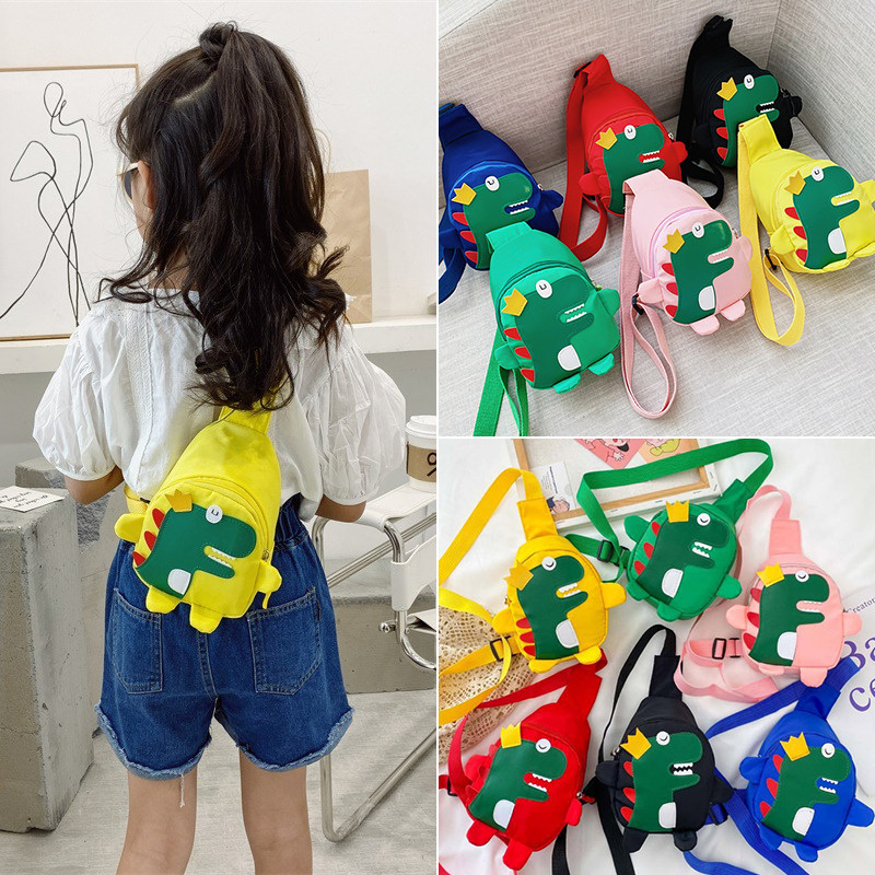 New Cartoon Children Bag Casual Chest Bag Dinosaur Bag 100 Lapped Canvas Slanted Satchel Kindergarten SHOULDER BAG SMALL GIFT