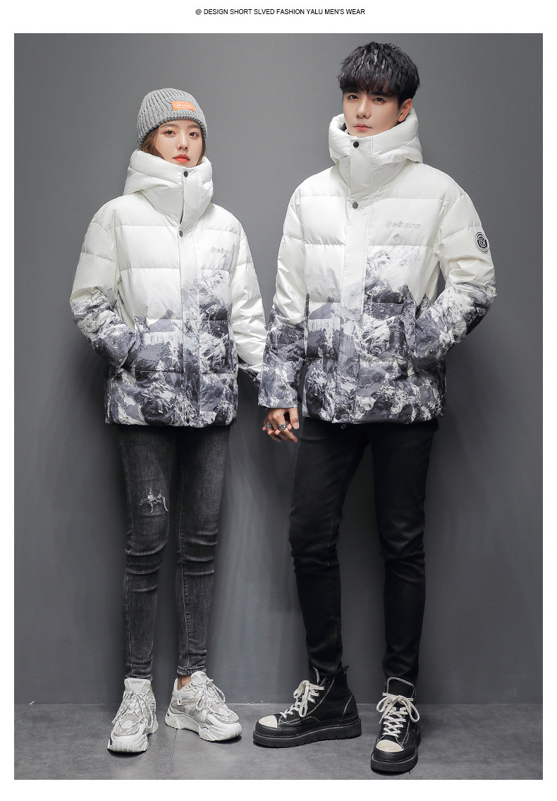 反季好价 雅鹿 男女 加厚连帽羽绒服 渐变雪山元素 图7