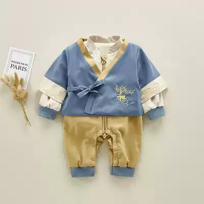 Baby autumn jumpsuit Spring six-month male baby clothes go out hugging Chinese style children's spring and autumn harem