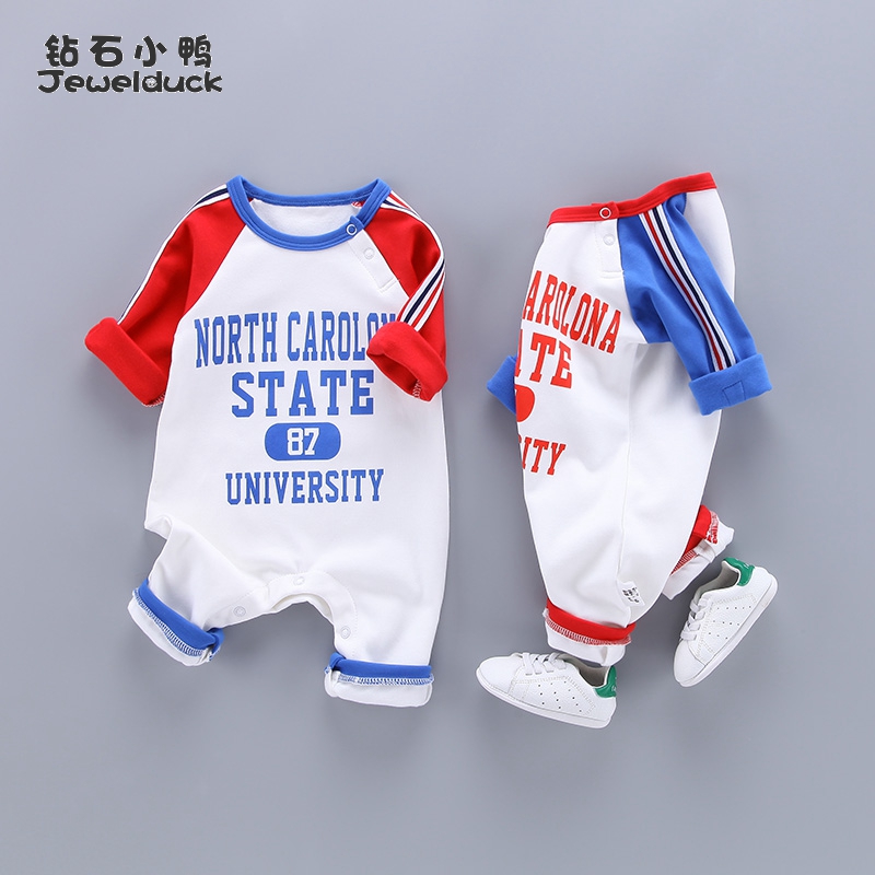 Net red baby autumn jumpsuit Spring and autumn out hugging cute super cute spring male baby clothes Hayi autumn