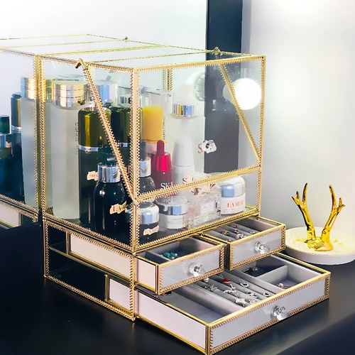 Ретро стеклянная коробка для хранения, коробочка для хранения, настольный туалетный столик