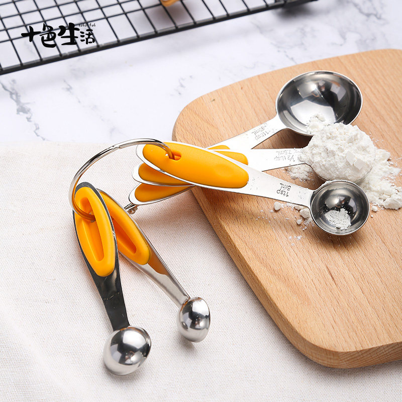 304 stainless steel small quantity spoon 5 piece package with a key silicone handle anti - slip durable baking tool