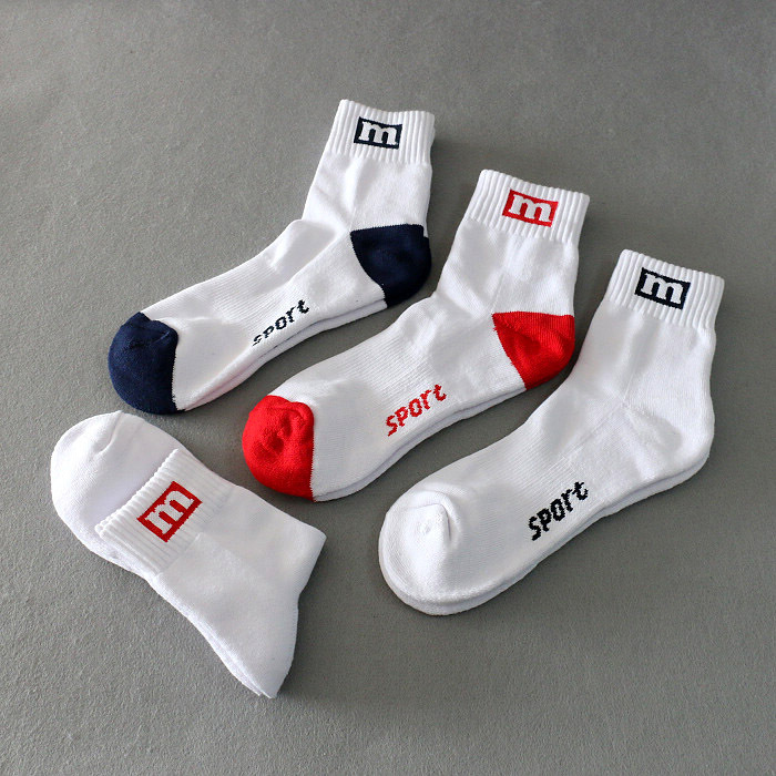 White m Logo Tennis and Badminton Sports Socks for Men, Sweat-Absorbent Towel Bottom, Thickened Mid-Calf Socks, Tennis Socks for Women, Pure Cotton