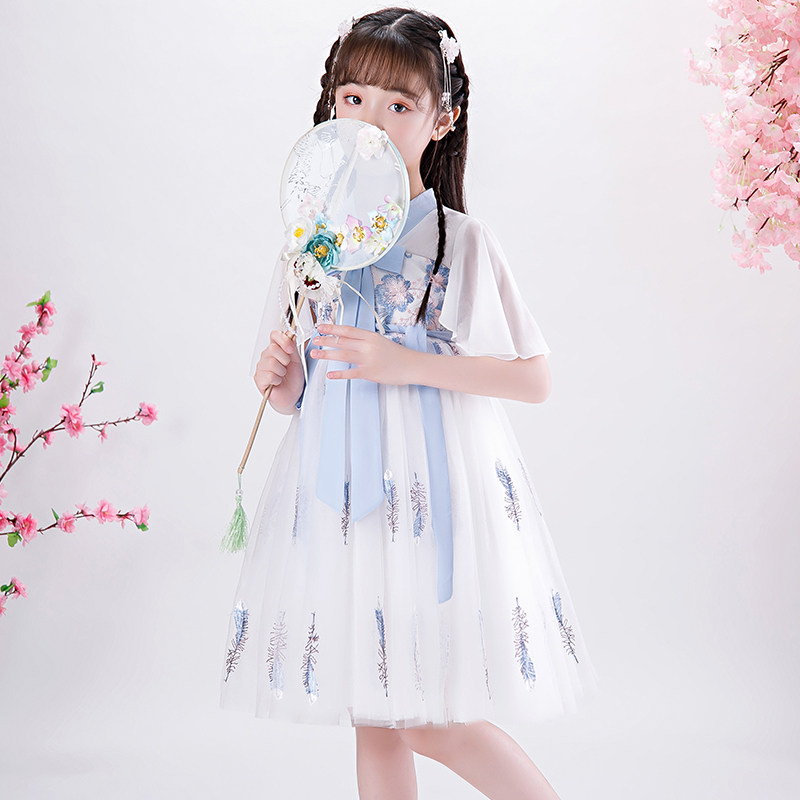 Hanfu Girl Fairy Ocean Dress Children Ancient Dress Don dress Skirt Girl Floating 12-year-old child skirt Xia-style foreign pie