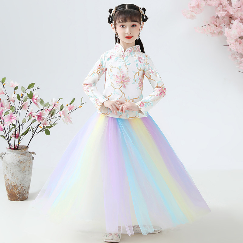 Girls  hanfu long sleeve dress Chinese style Childrens clothing Childrens clothing Autumn clothing cheongsam 12 year old girl costume super fairy