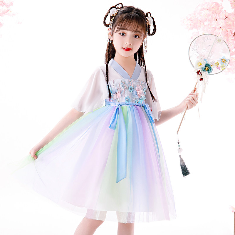 Hanfu Super Fairy Girls Summer Dress Chinese Style Children Tang Dress Ru Skirt Girls Ancient Costume 12 Years Old Skirt Summer Style