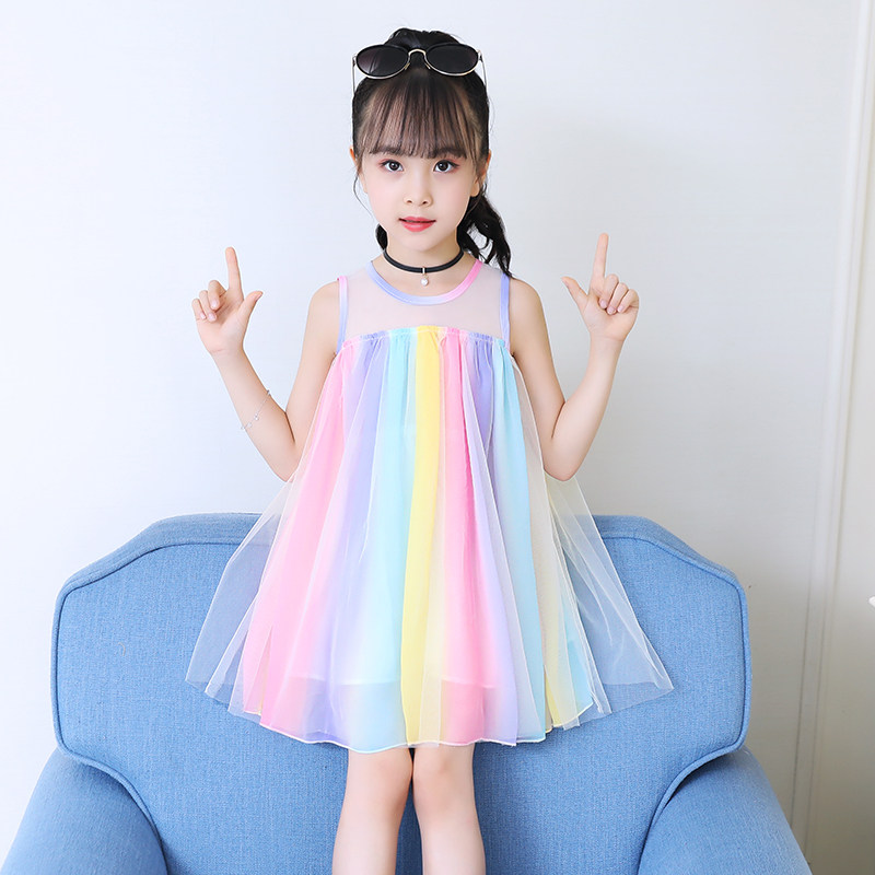 Children's Clothing Girl Skirt Summer Clothing 2021 Children's dress Ocean Fairy Dress Rainbow Dress Snowspun Female Baby Pure Cotton